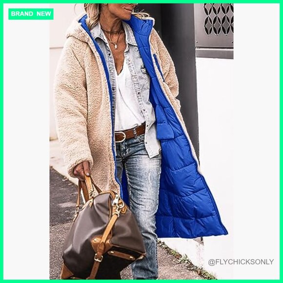 Oversized Shearling Fleece Long Coat Jacket with Pockets - Picture 5 of 7